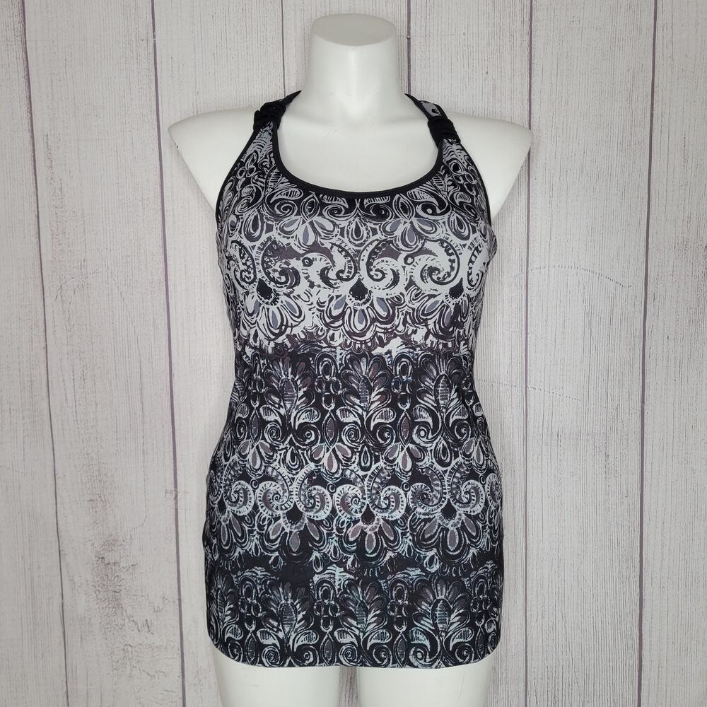 Athleta Fuse Print Paisley Built In Bra Racerback Tank Top Womens Size L